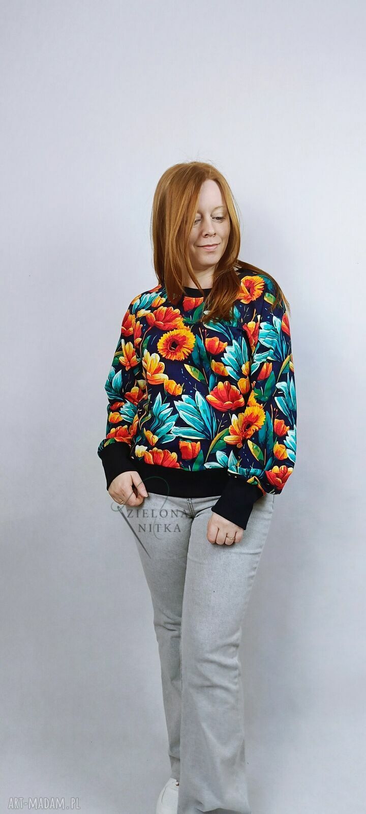 Bluza damska NURI Wiosenne Kwiaty - zielona nitka