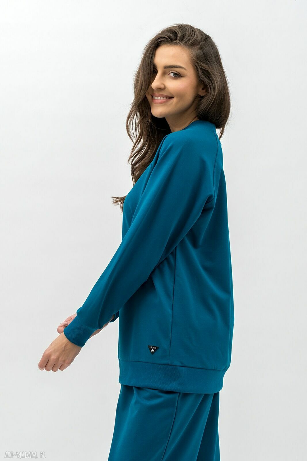 Bluza damska raglan Basic petrol - Trzy ForU (95% bawełna, 5% elastan)