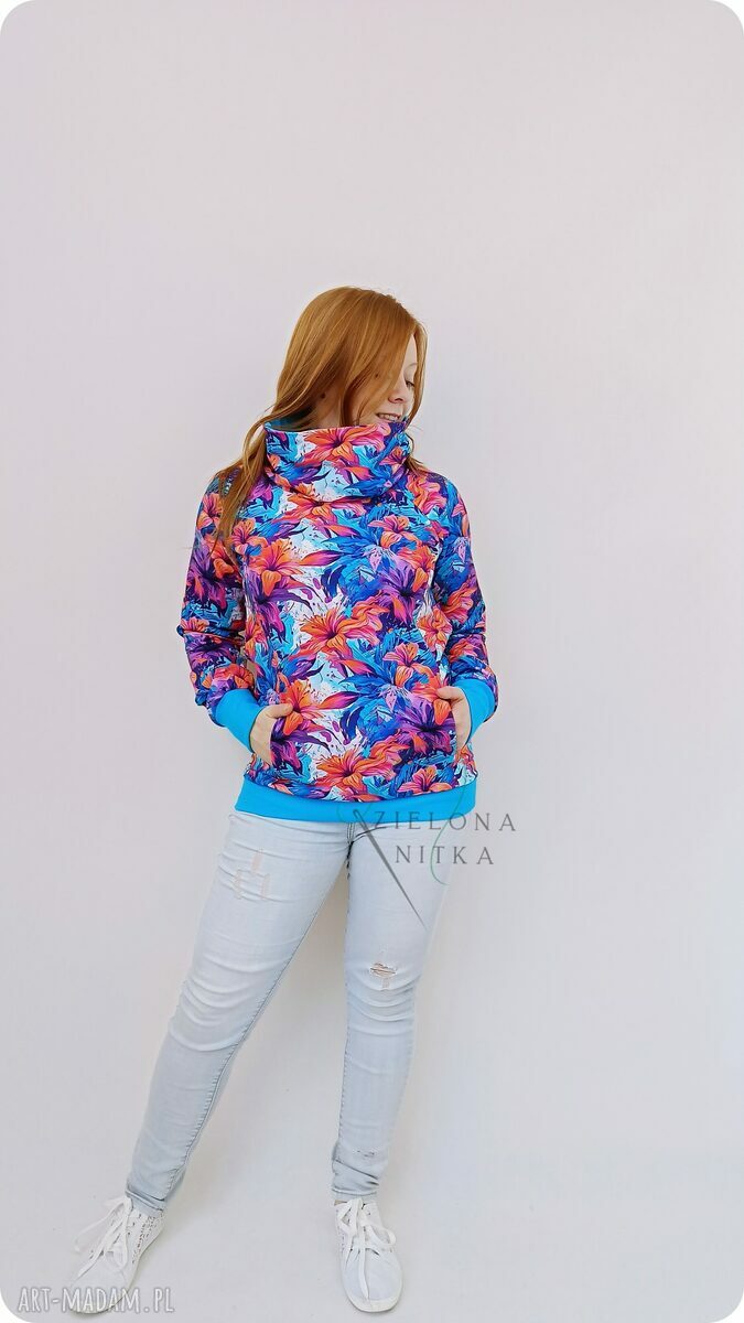 Bluza damska WIOLA LILIE z kominem - ręcznie szyta przez Zieloną Nitkę