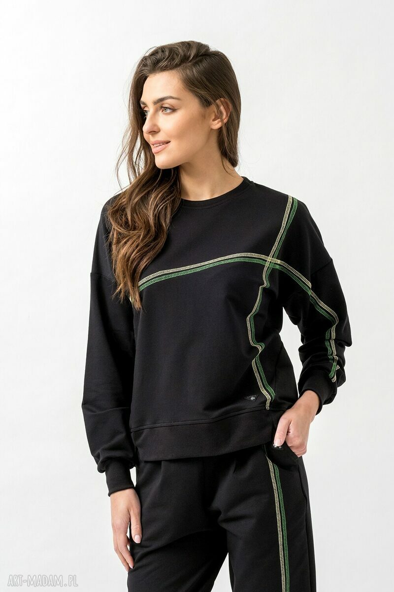 Bluza damska Megan - czarna, ręcznie szyta z bawełny i elastanu