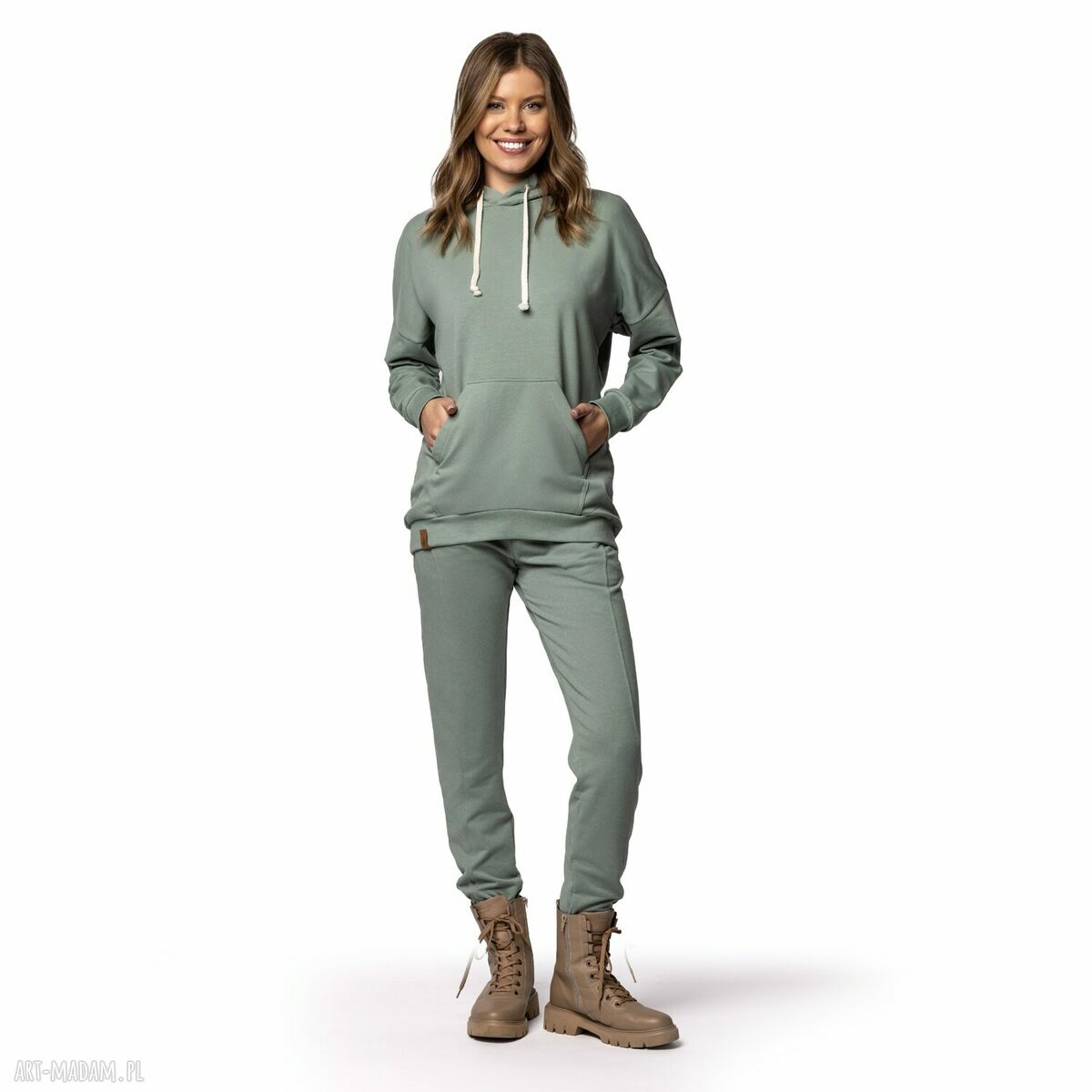 Bluza damska Sage Green - biobawełna GOTS i milutki kaptur