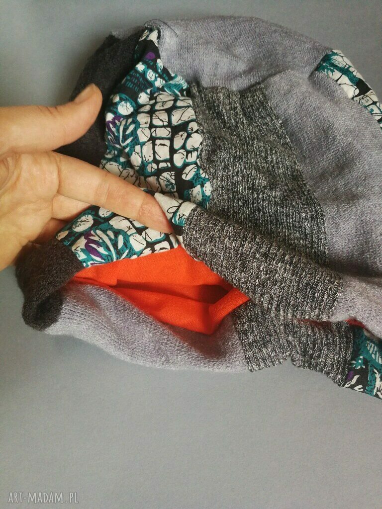 Czapka damska boho etno patchwork na podszewce