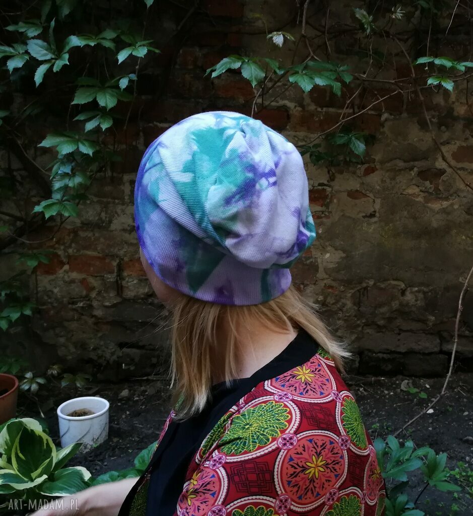 czapka damska ręcznie farbowana wiosenna