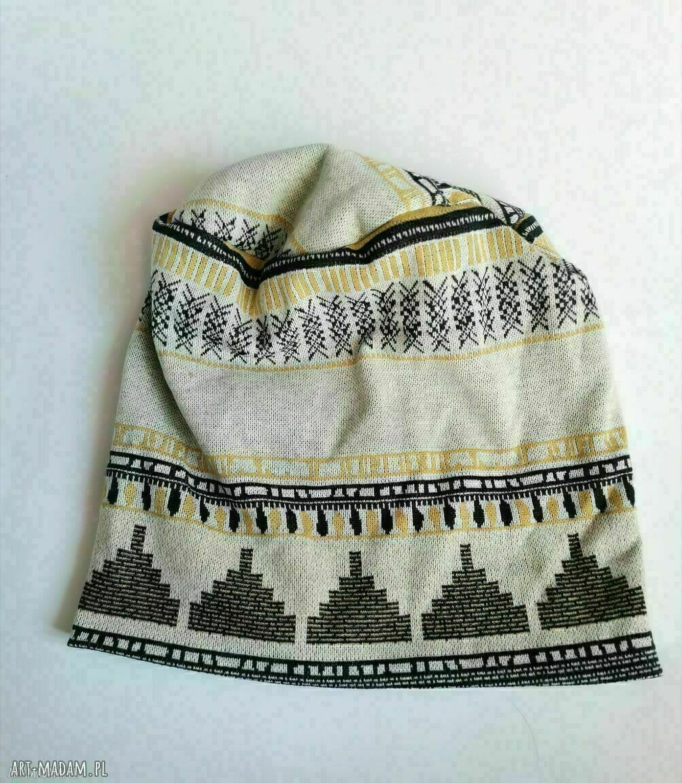 Kolorowa czapka damska etno boho - One Size na podszewce