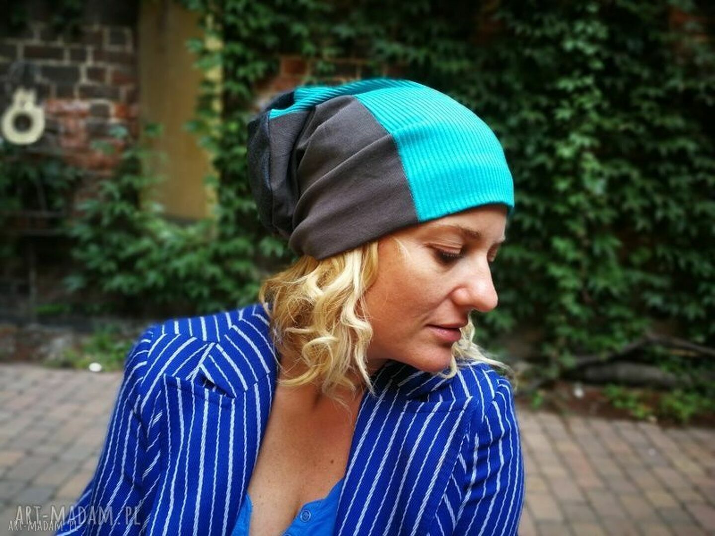 Czapka damska patchwork boho - miękka i na podszewce