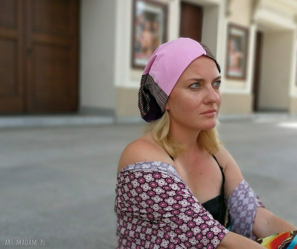 Czapka damska patchworkowa boho etno folk - kolorowa na podszewce (59-60 cm)