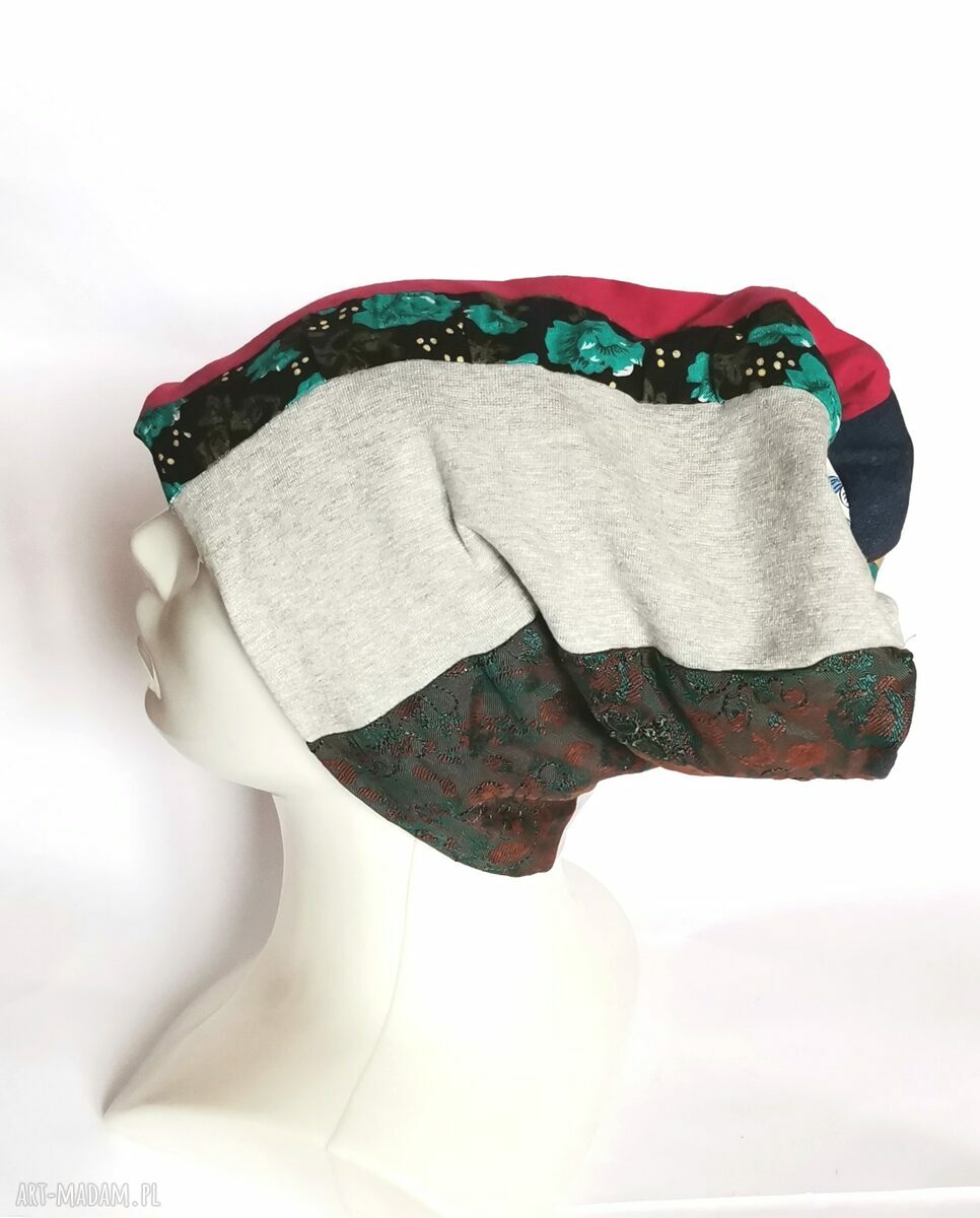 Czapka damska patchworkowa na podszewce - handmade uniwersalna