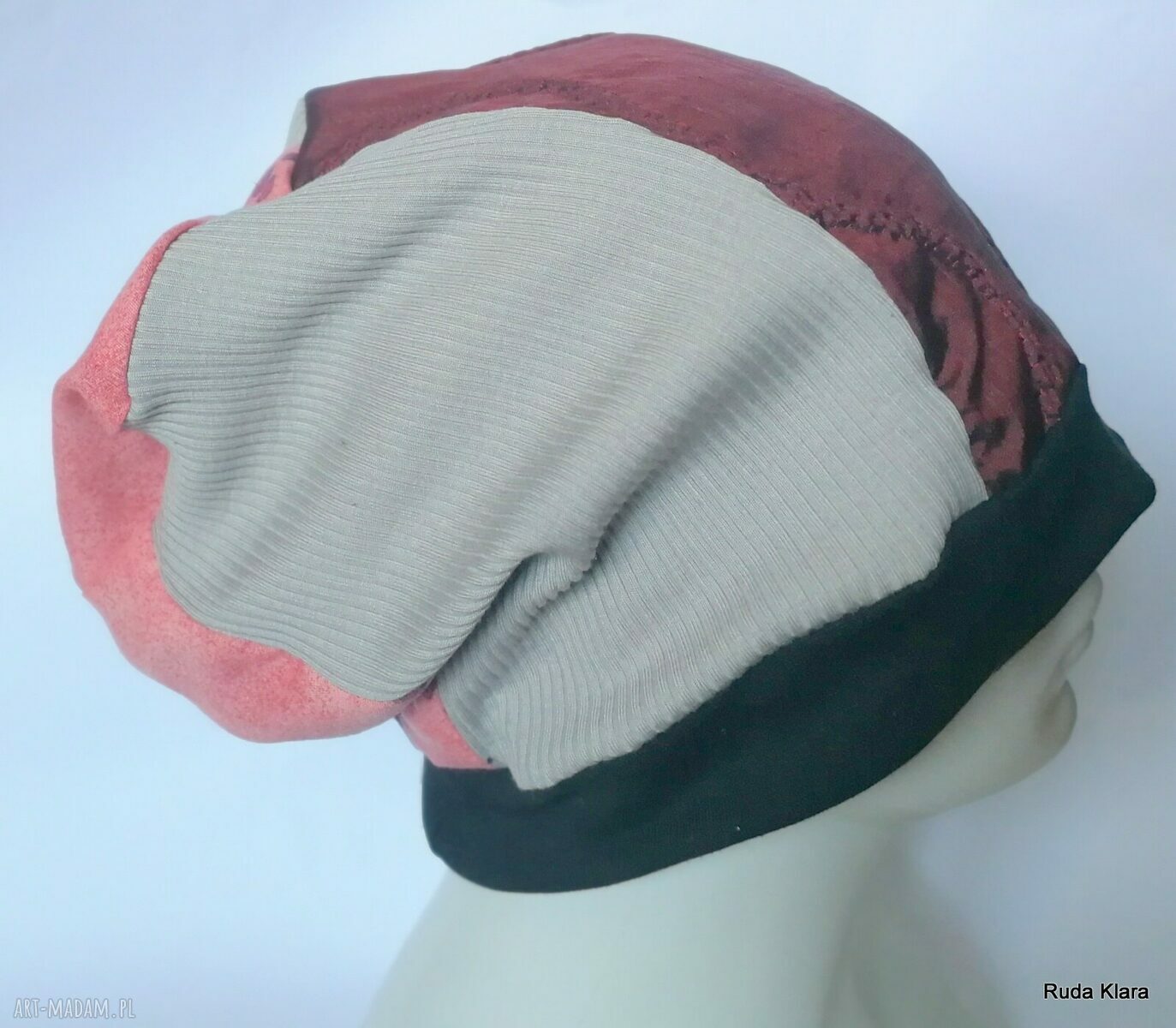 Czapka damska etno boho folk patchwork na podszewce - ręcznie robiona