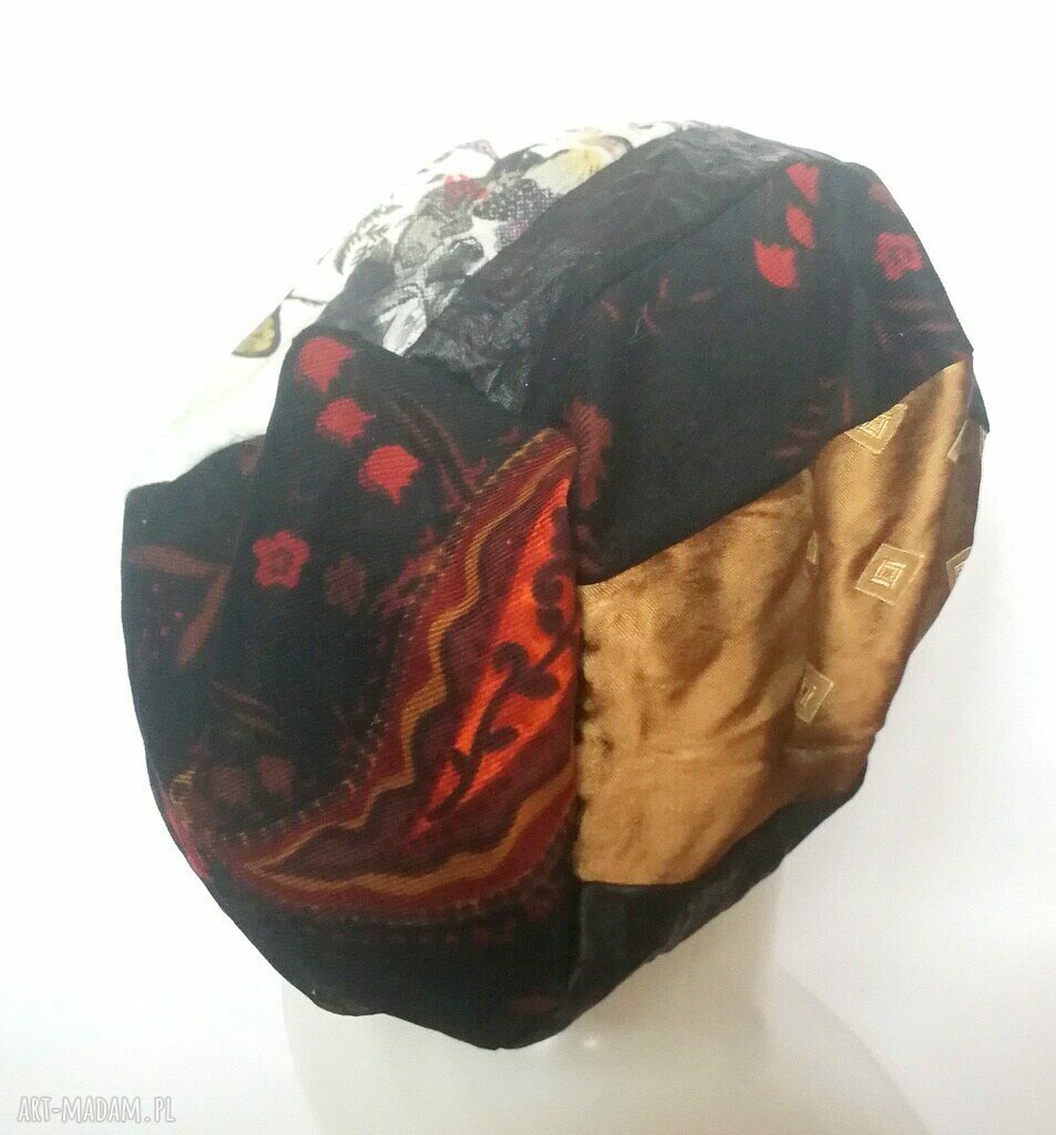 Czapka damska patchworkowa 59-60 cm - etno-orient z ptakiem (przejściówka na podszewce)