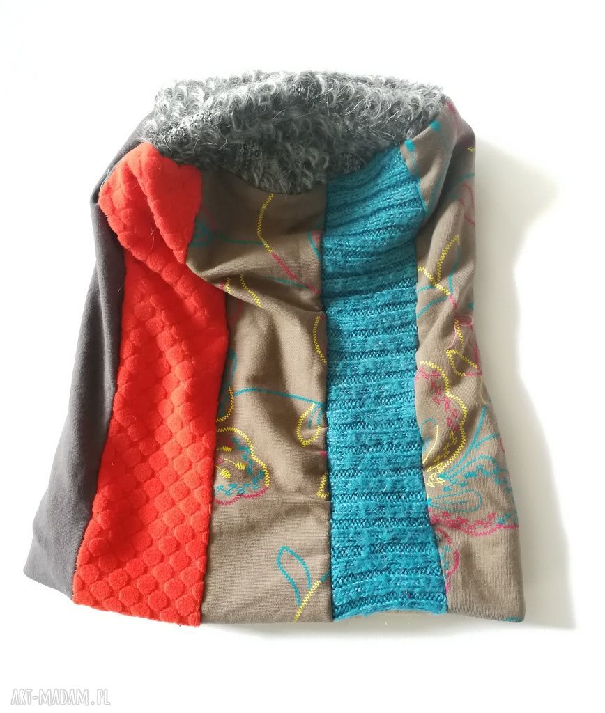 Kolorowa czapka damska patchworkowa - wiosenna na podszewce (boho/etno)