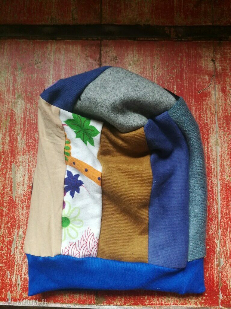Czapka damska etno boho folk - kolorowy patchwork na podszewce (rozmiar uniwersalny)