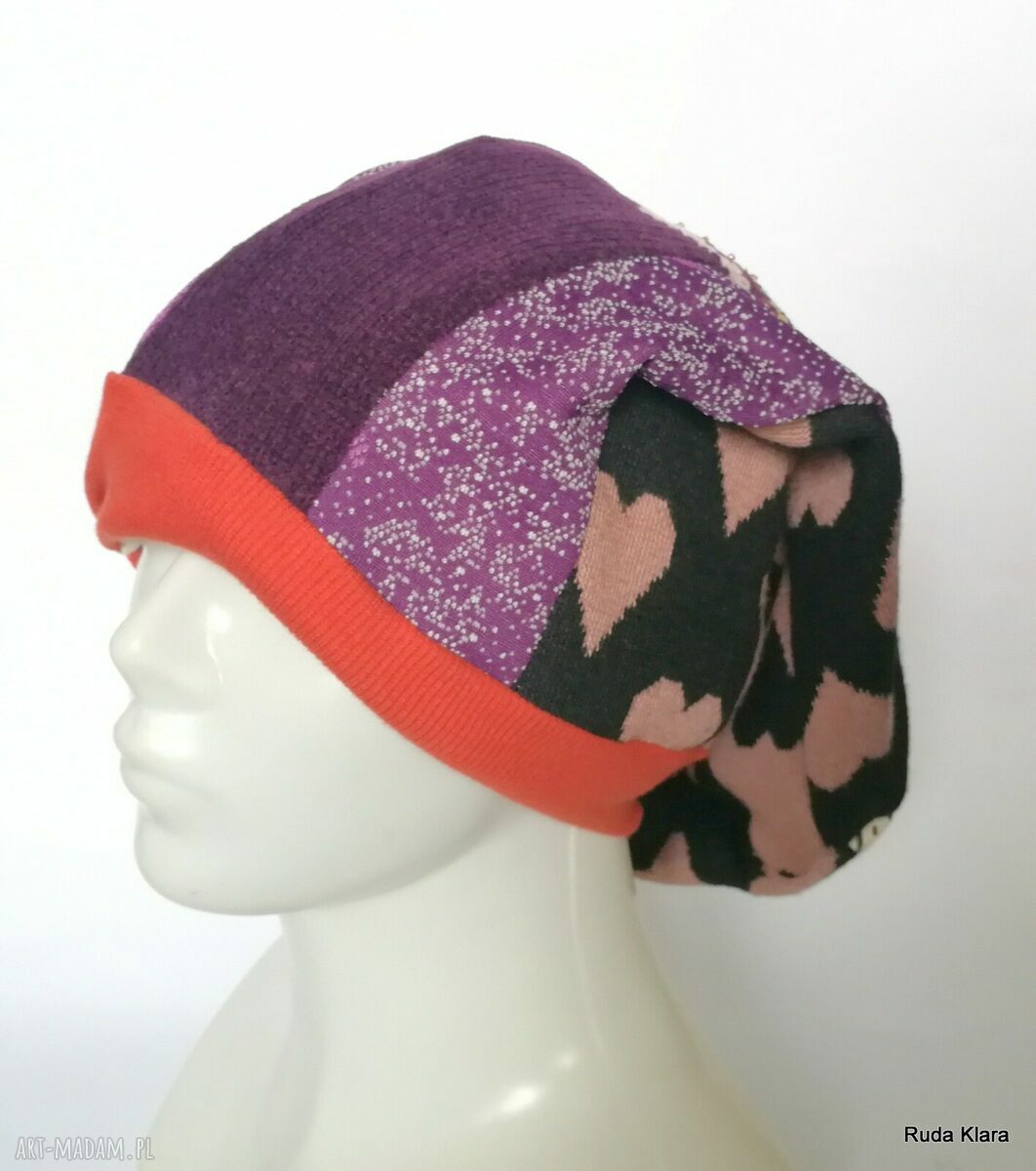 Czapka damska Smerfetka boho - patchwork na podszewce