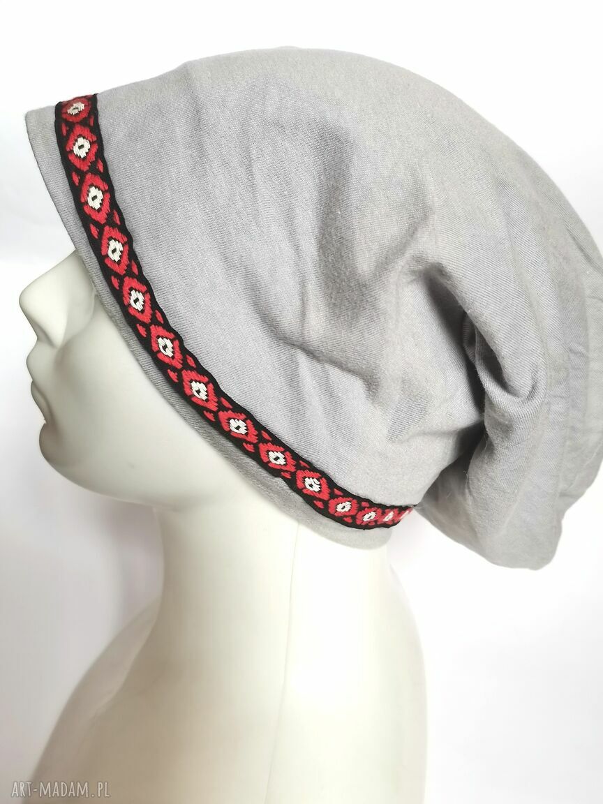 Czapka damska na mniejszą głowę 57-58 cm - na podszewce, nierozciągliwa (etno boho)