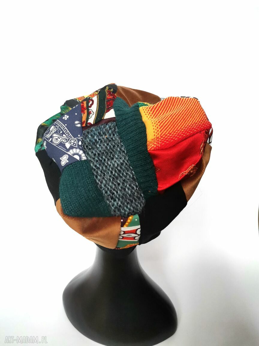 Czapka damska patchworkowa etno boho folk - uniwersalna na podszewce (box 44)