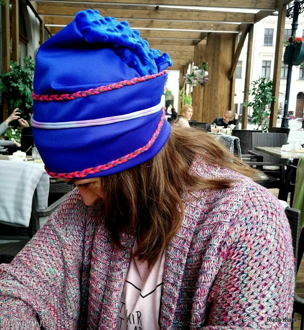 Czapka damska etno boho kolorowa na podszewce - rozmiar uniwersalny