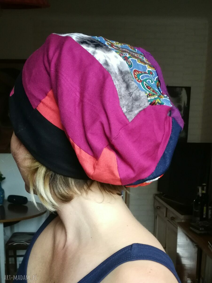Kolorowa czapka damska etno boho folk - długa Smerfetka (box), rozmiar uniwersalny