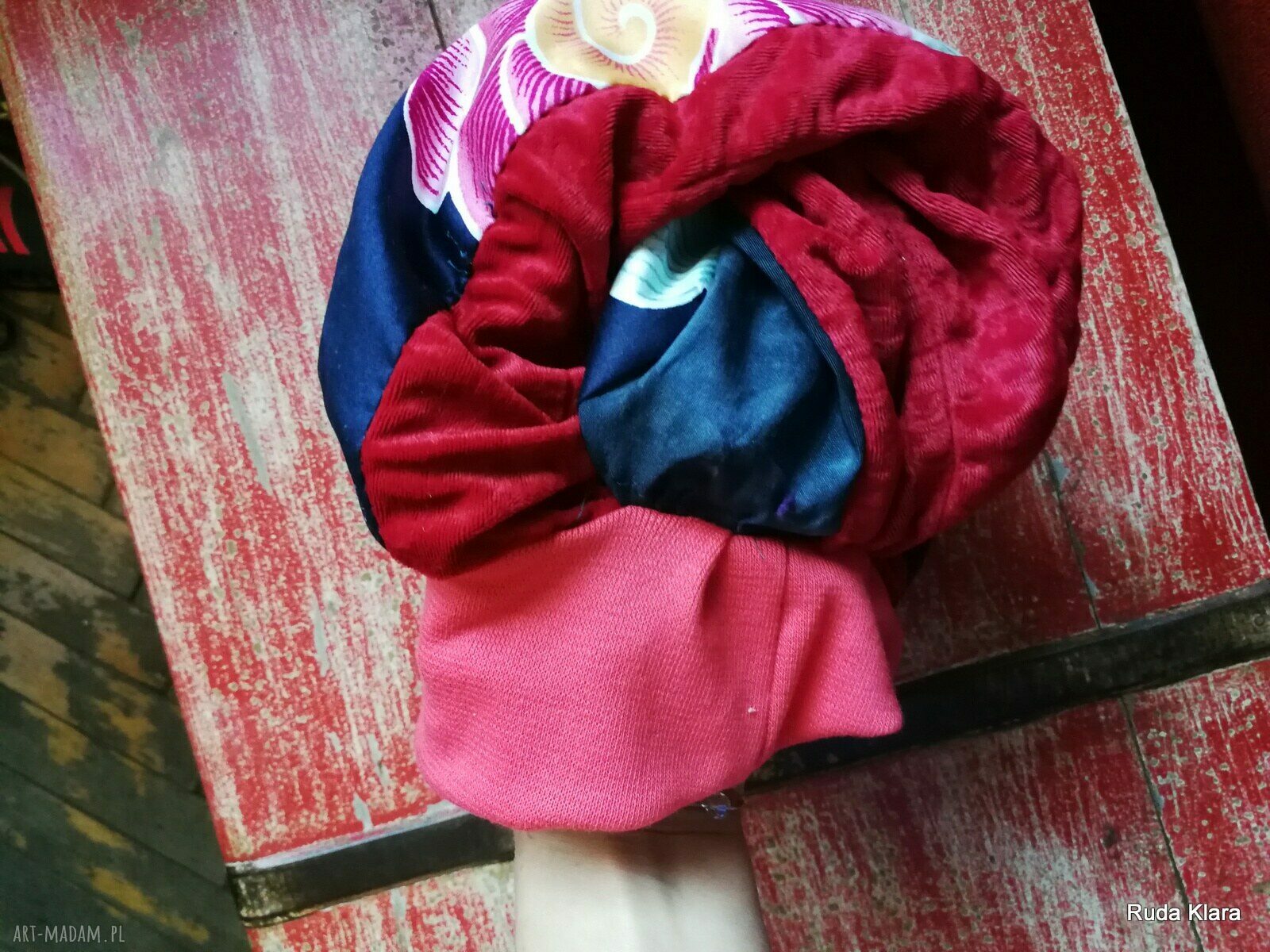 Czapka damska turbanowa - kolorowa wiosenna na podszewce (ręczne wykonanie)