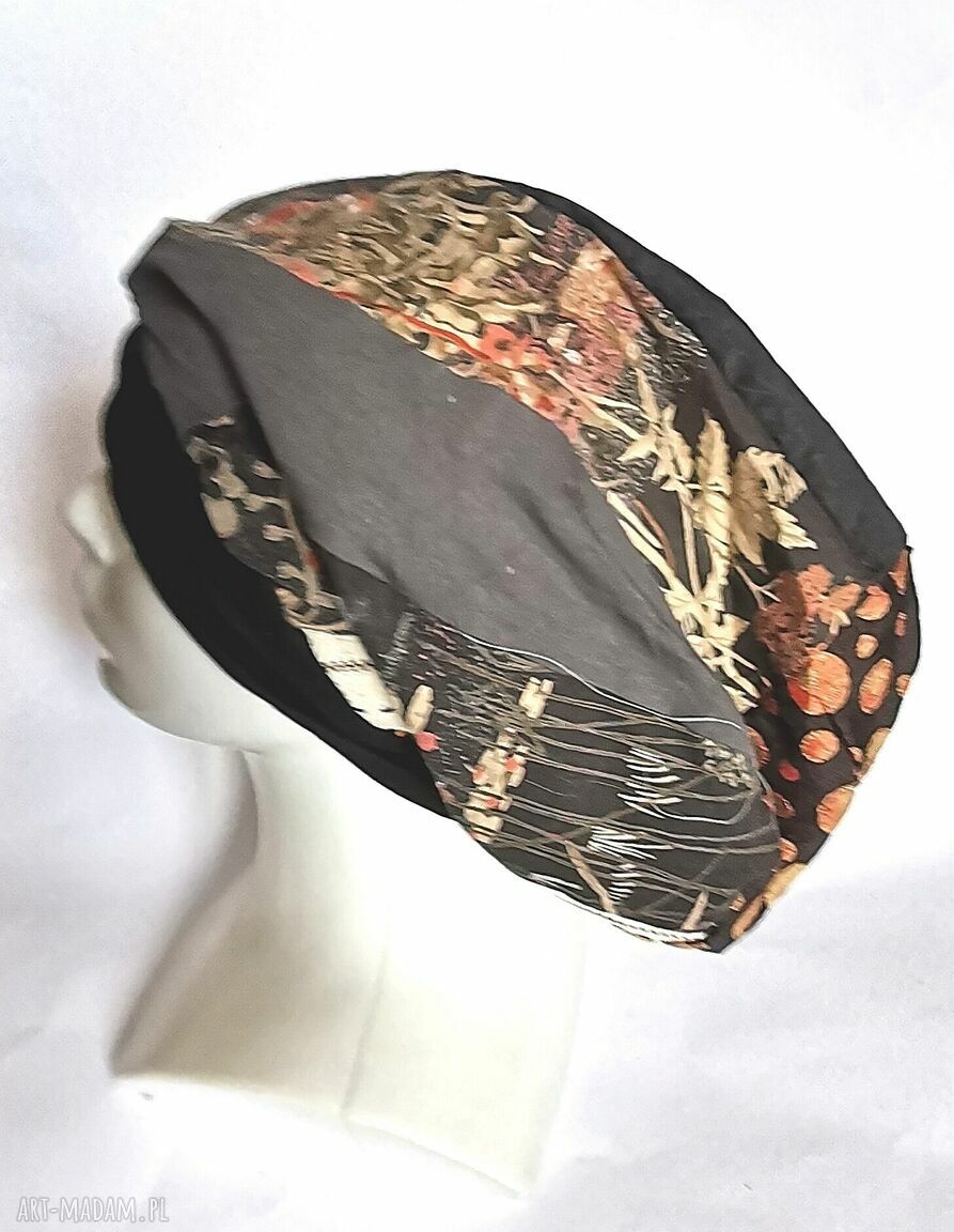 Czapka damska patchworkowa na podszewce - boho etno folk, ręcznie szyta