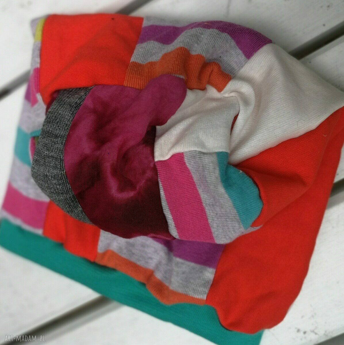Czapka damska patchworkowa etno boho folk na podszewce - wiosenna