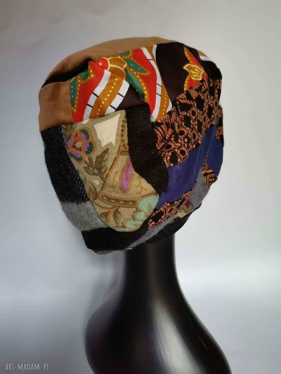 Turbanowa czapka damska handmade „Smerfetka” Frida - etno boho folk na podszewce