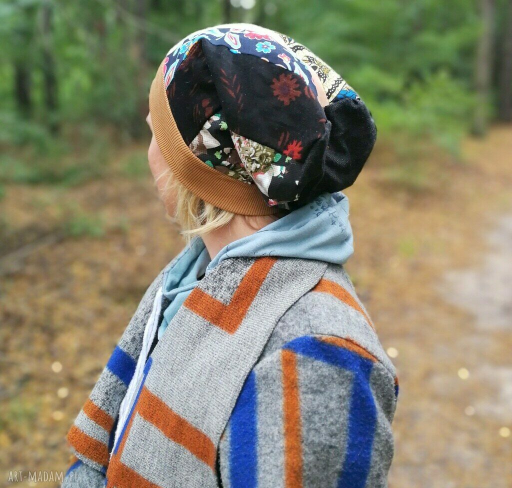 Rowerowa czapka damska etno boho patchwork - rozmiar uniwersalny
