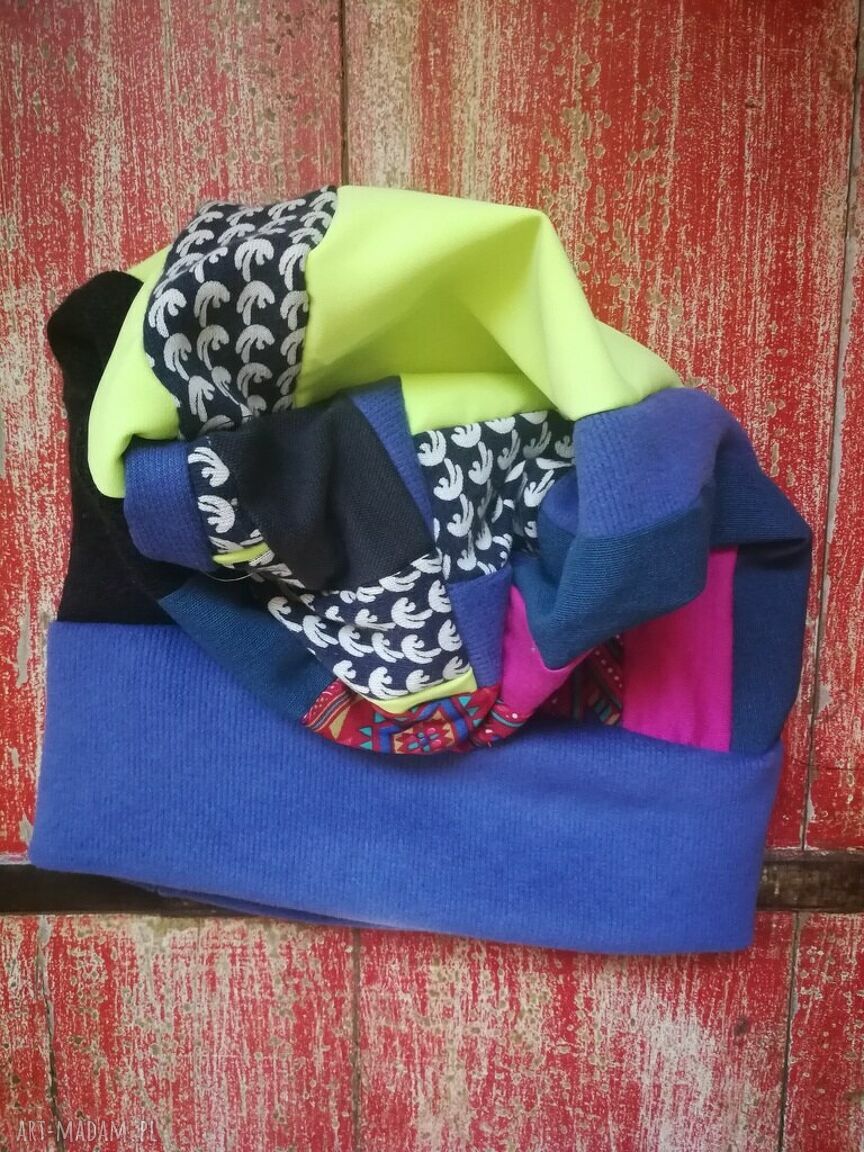 Czapka damska etno boho wiosenna patchworkowa na podszewce, rozmiar 59-60 cm