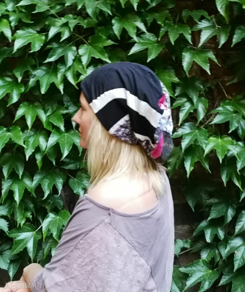 Kolorowa czapka damska patchworkowa w stylu etno boho - handmade