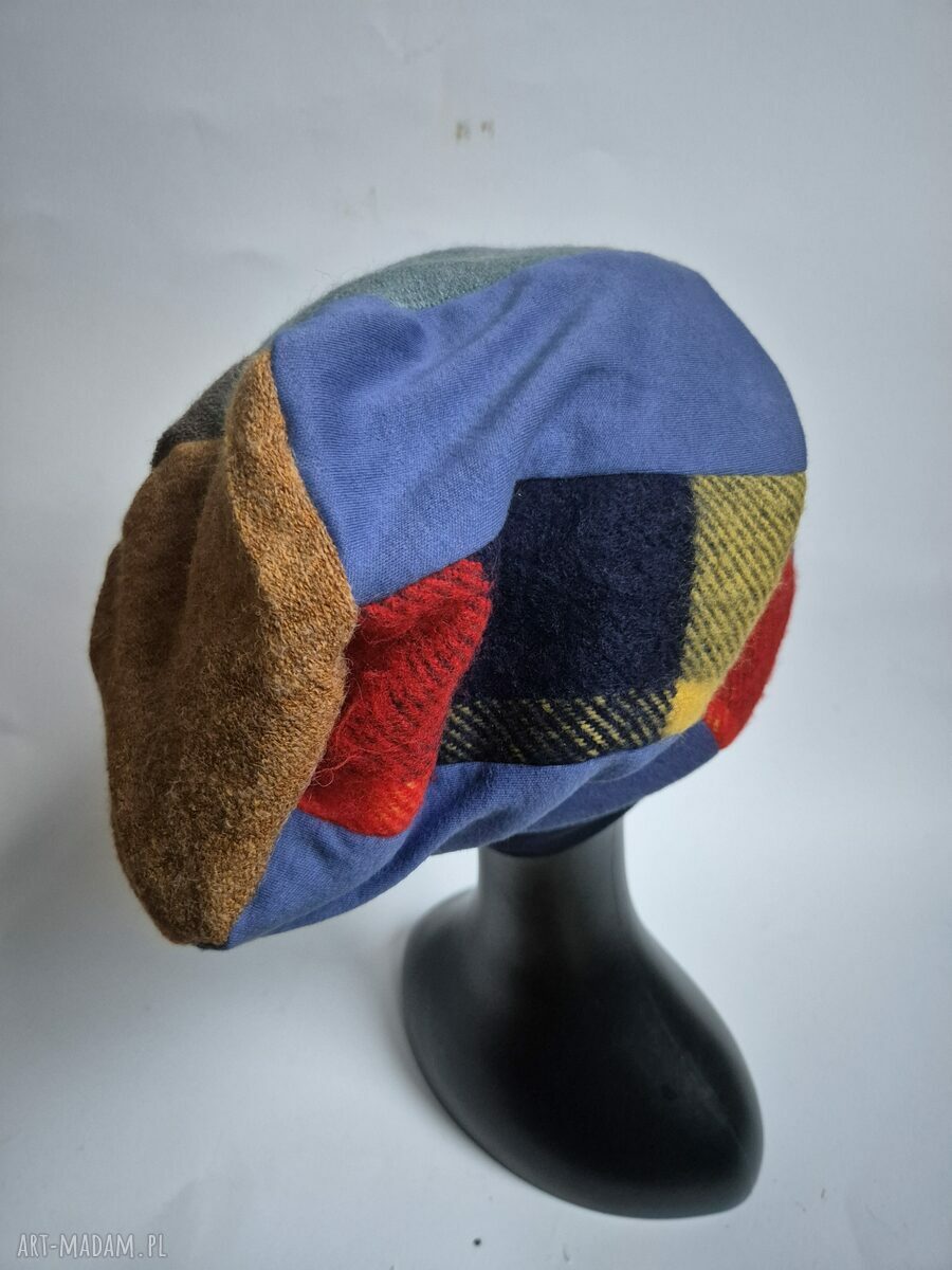 Czapka patchworkowa boho w kratę na podszewce - unisex