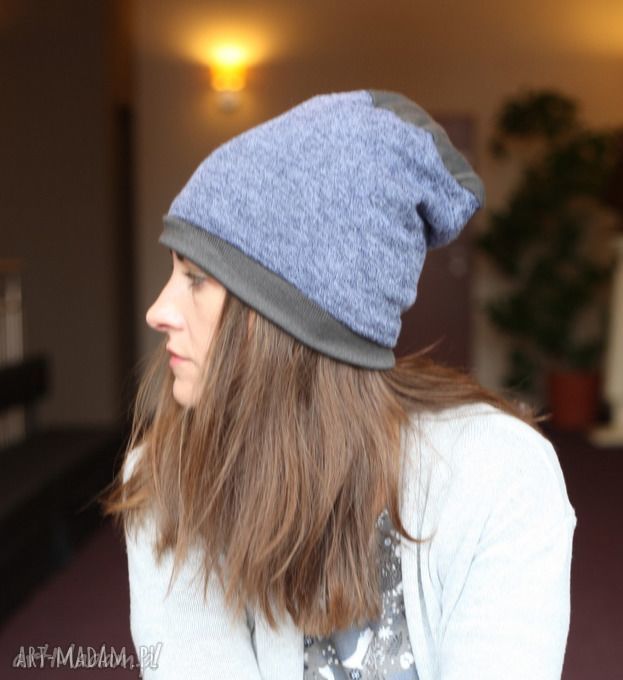 Ciepła czapka unisex w melanżu niebiesko-szarym (59-61 cm) - rękodzieło Ruda Klara