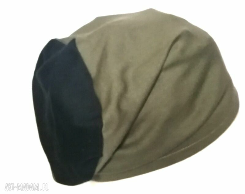 Czapka unisex z dzianiny - ciemna zieleń i czarny, bez podszewki