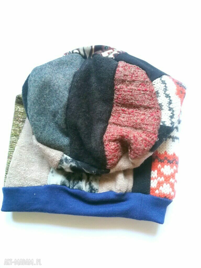 Czapka damska patchworkowa Smerfetka na podszewce (59-60 cm)