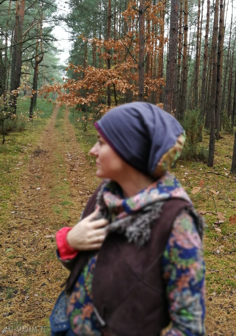Czapka damska dzianinowa Boho szara „Klara” na podszewce - miękka i wygodna