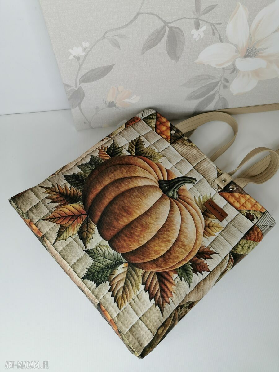 Torebka damska shopper na ramię Dynia patchwork - zamykana na zamek