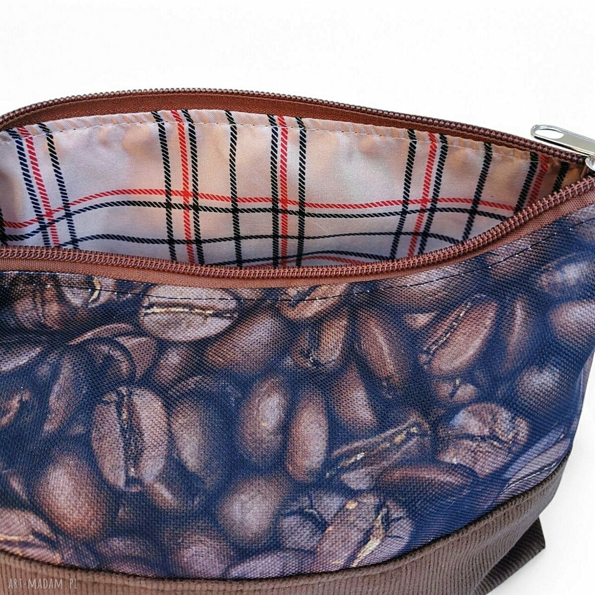 Kosmetyczka damska organizer do torebki - duża, wodoodporna, zapinana na zamek (kawa)