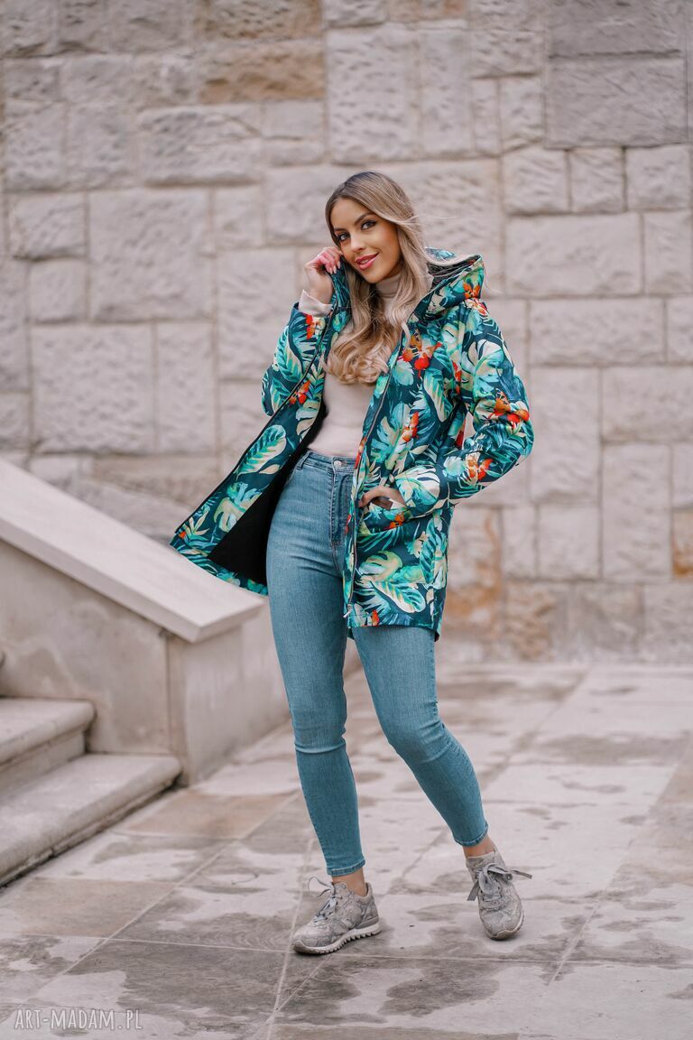 kurtki: damska kurtka parka z kapturem i kieszeniami Ręcznie zrobione