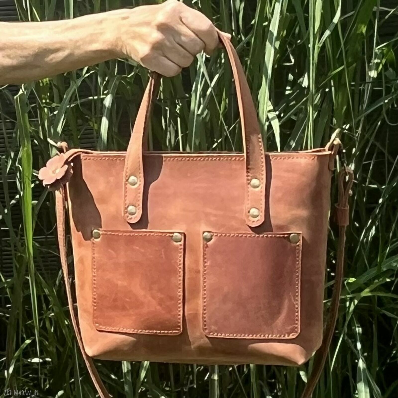 do ręki: Damska mała Shopperka jasno brązowa ze skóry Crazy Horse. handmade