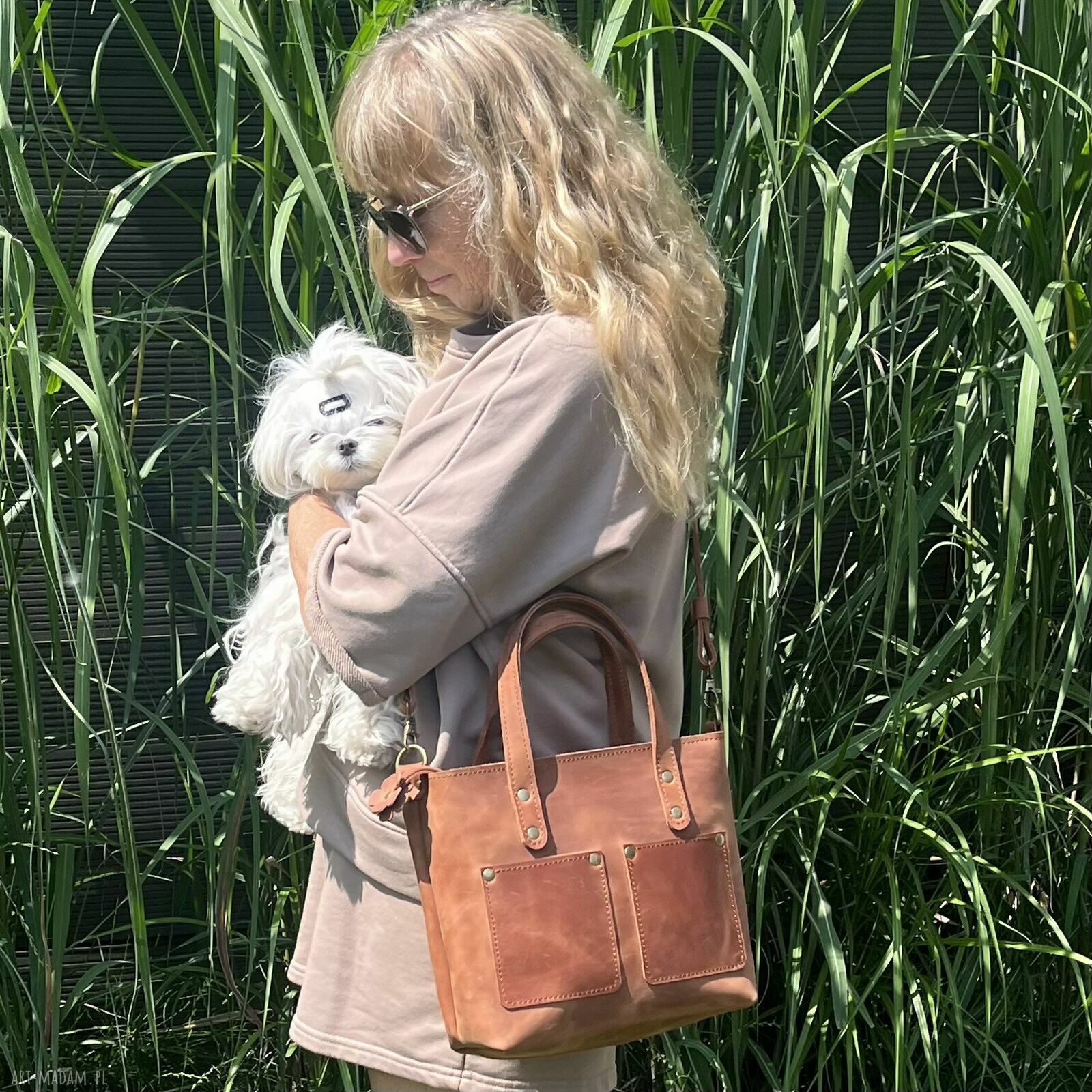 Damska mała shopperka jasno brązowa skóry crazy horse torebka