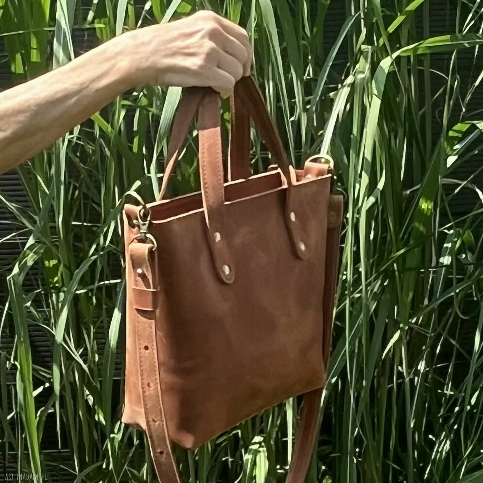 do ręki: Damska mała Shopperka jasno brązowa ze skóry Crazy Horse. handmade
