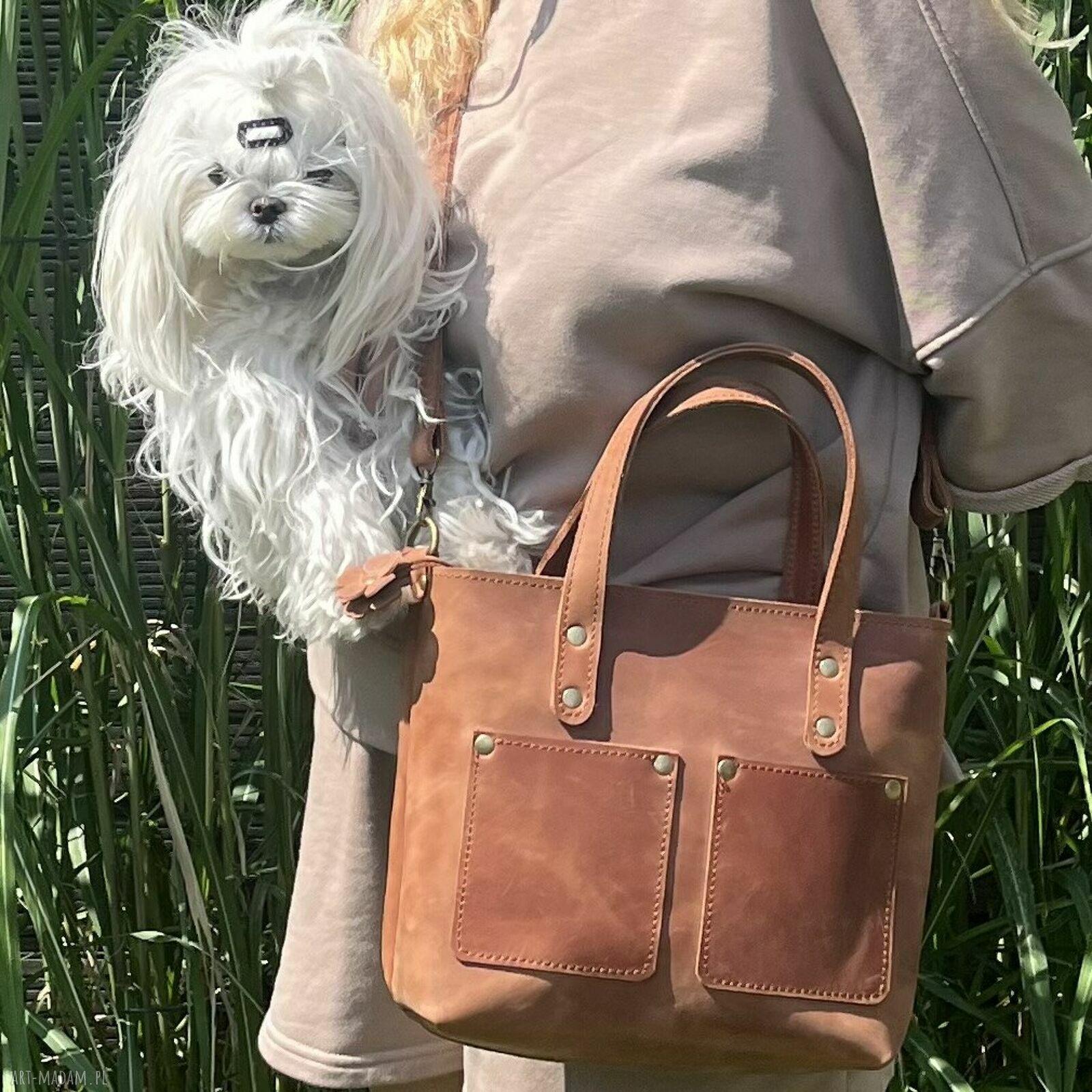 do ręki: Damska mała Shopperka jasno brązowa ze skóry Crazy Horse. handmade