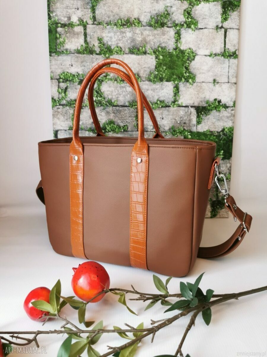 Torebka damska Sara na ramię - shopper A4 z brązowej ekoskóry