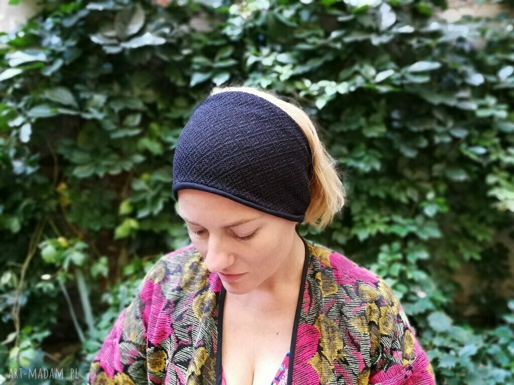 Czarna opaska damska z koronki handmade