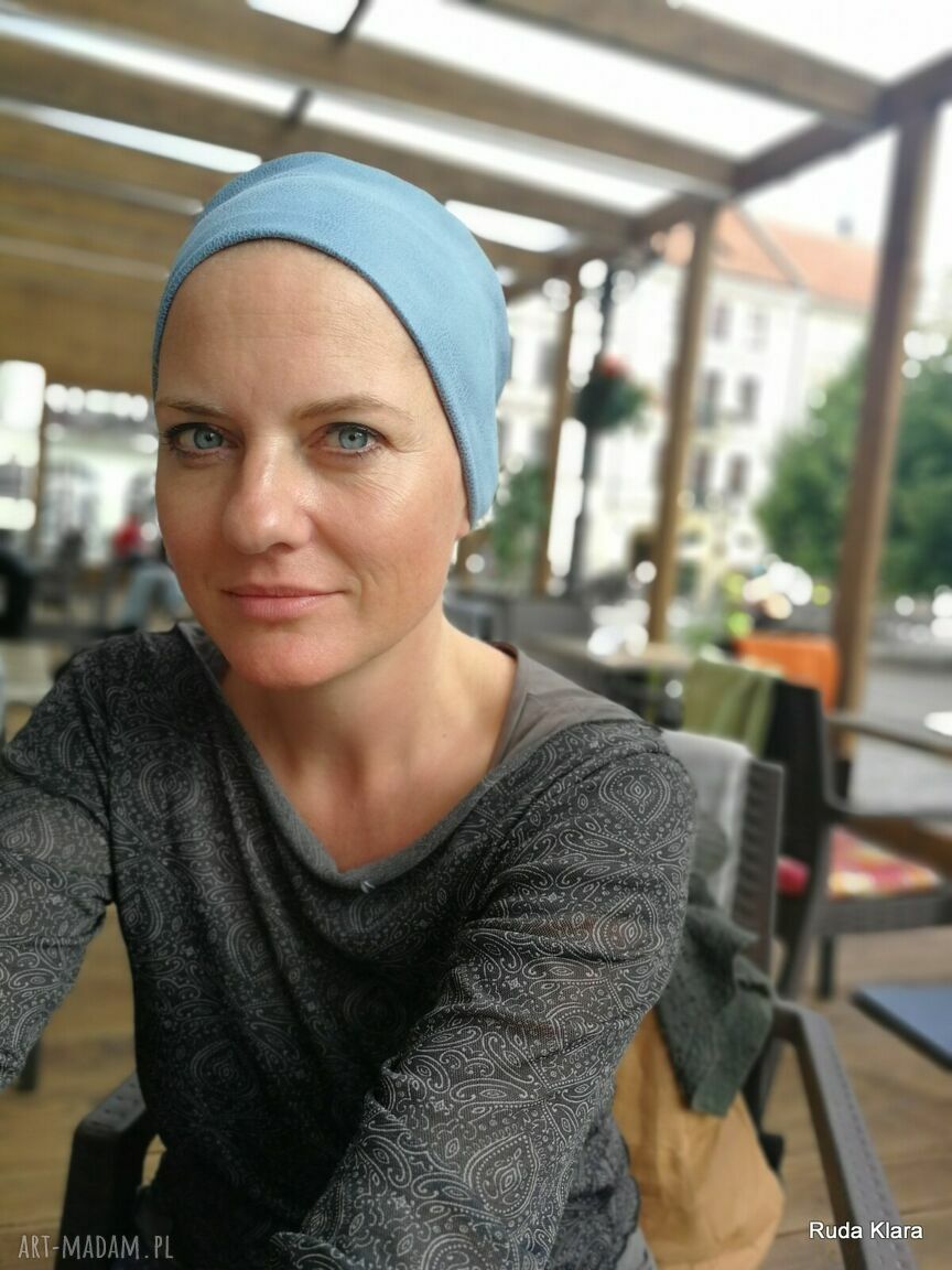 Niebieska opaska damska na podszewce eco skóry w stylu etno-folk