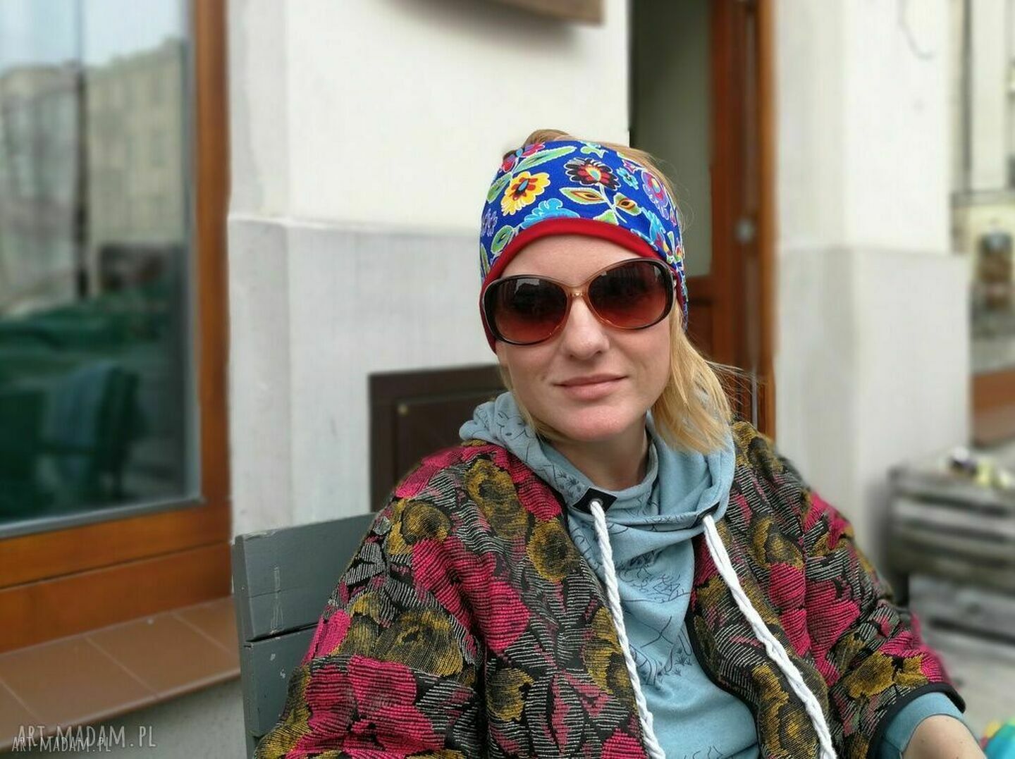 Kolorowa opaska damska w kwiaty boho - miękka na podszewce, 59-61 cm