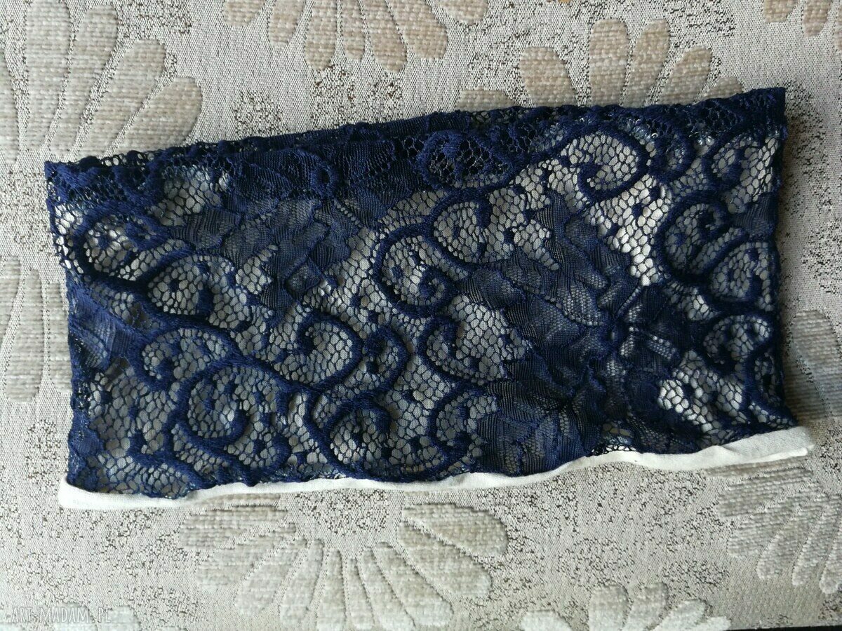 Opaska damska koronkowa granat na ecru - rozmiar 57-58 cm (ok. 12 cm szerokości)