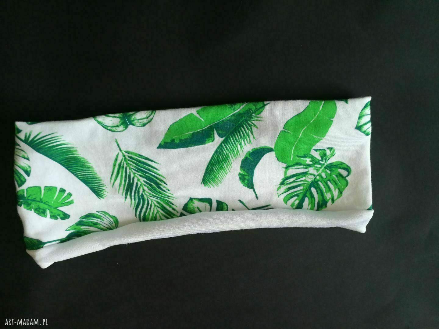 Opaska Monstera Boho - sportowa, rozciągliwa (59-60 cm) z białą podszewką