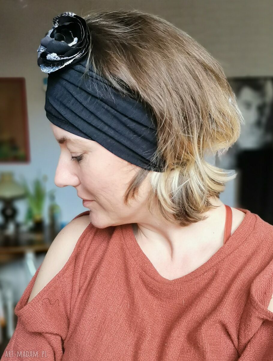 Opaska damska retro - kwiaty folk vintage, dzianinowa (rozmiar uniwersalny)