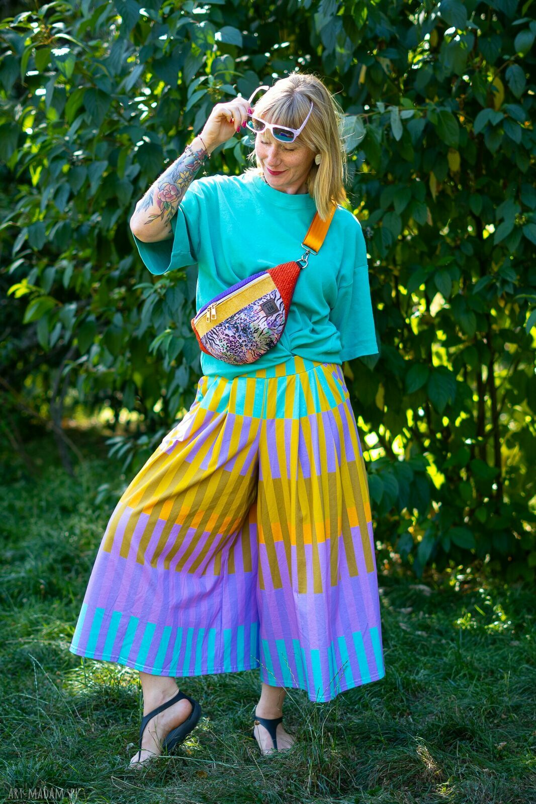 Fioletowa nerka damska w zebrę - oryginalna saszetka handmade