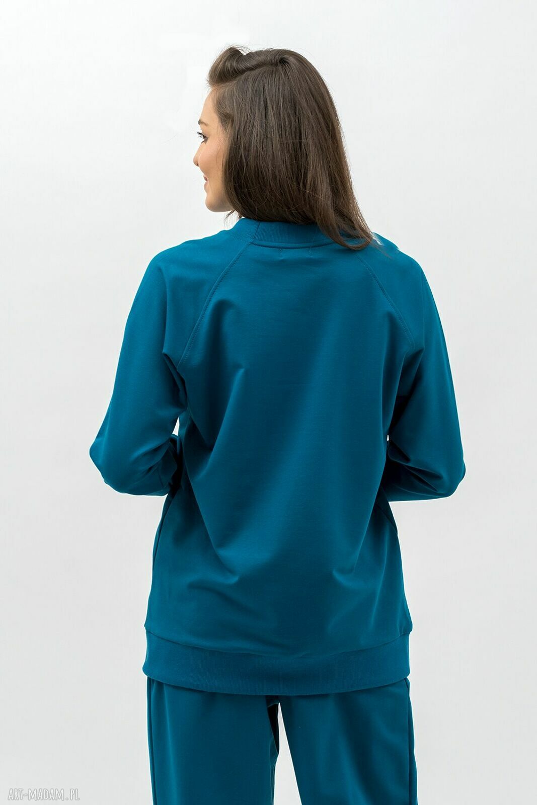 Bluza damska raglan Basic petrol - Trzy ForU (95% bawełna, 5% elastan)