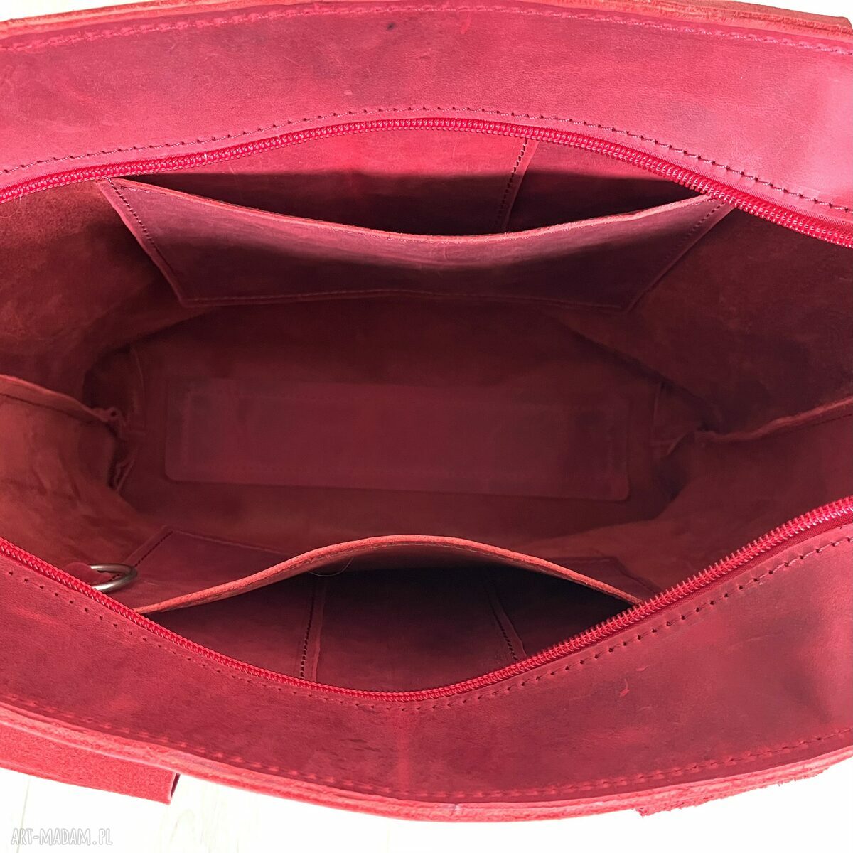 na ramię: Czerwona torba Shopperka ze skóry „Crazy Horse” ręczne wykonanie