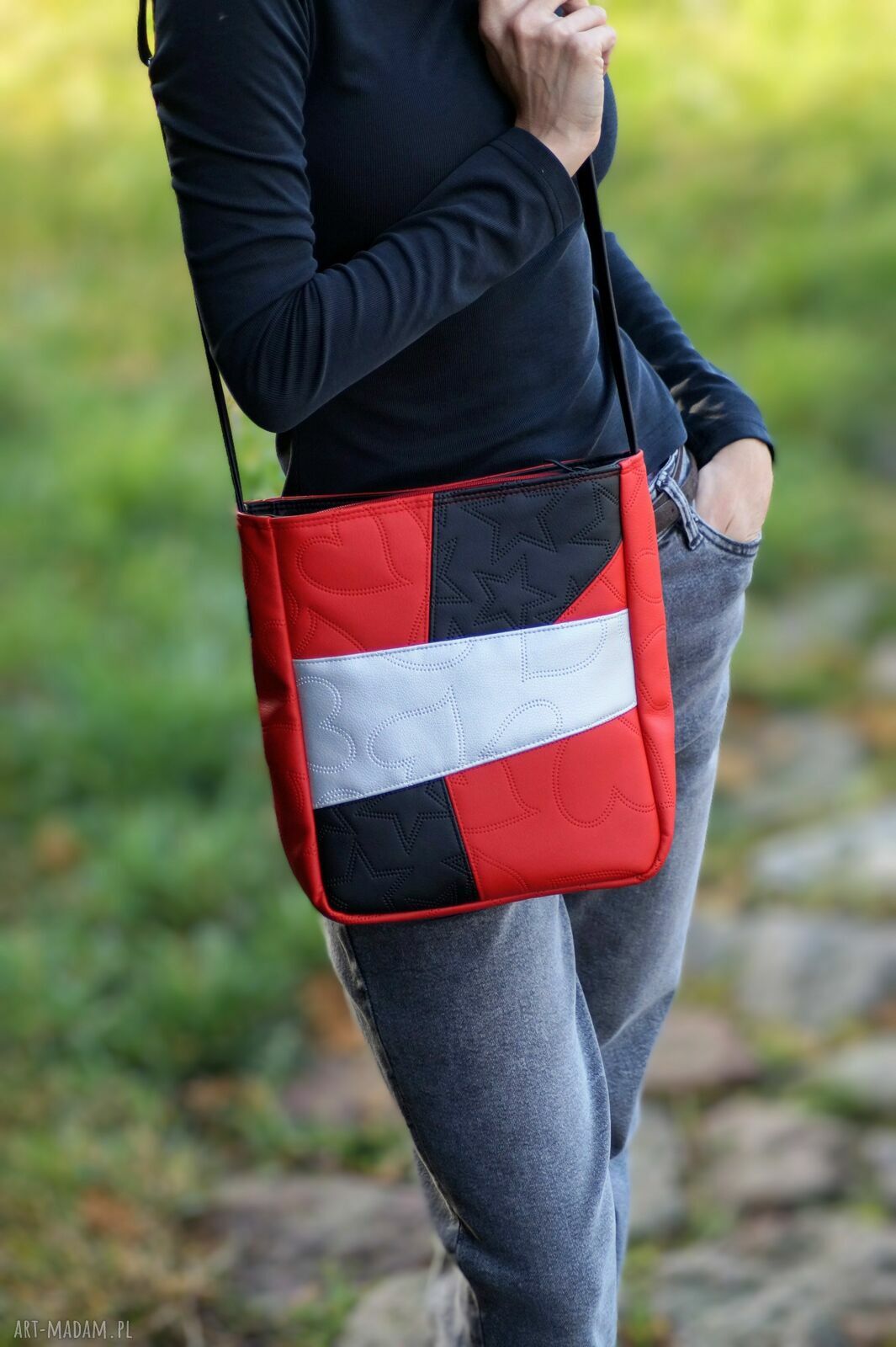 Wegańska damska torebka na ramię z ekoskóry - patchwork